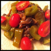 Veggie "meat", bell peppers & tomatoes
